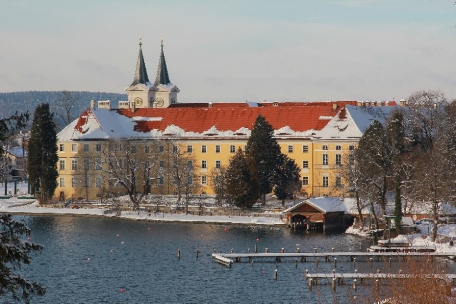 The idyllic castle in Tegernsee in winter