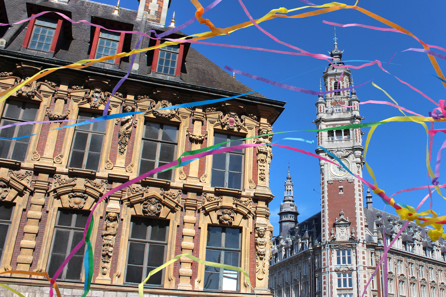 Lille/France - Old Stock Exchange and Belfry on a public holiday